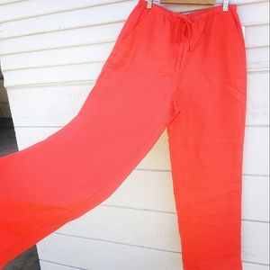 NEW 100% Linen Coral Summer Wide Leg Pants
